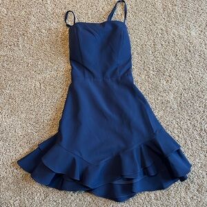 Chic Navy Ruffle Hem Dress